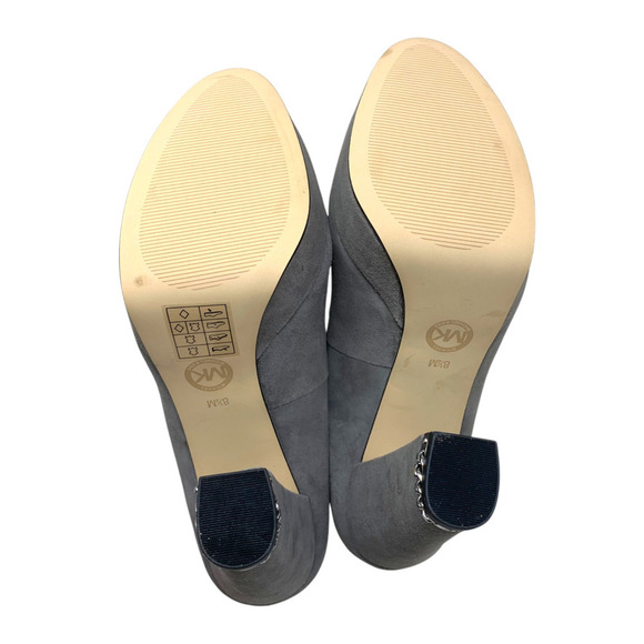 New Michael Kors Sabrina Steel Gray Suede Platform Pumps Sz 8.5 Chain Detail NWT - Picture 9 of 14